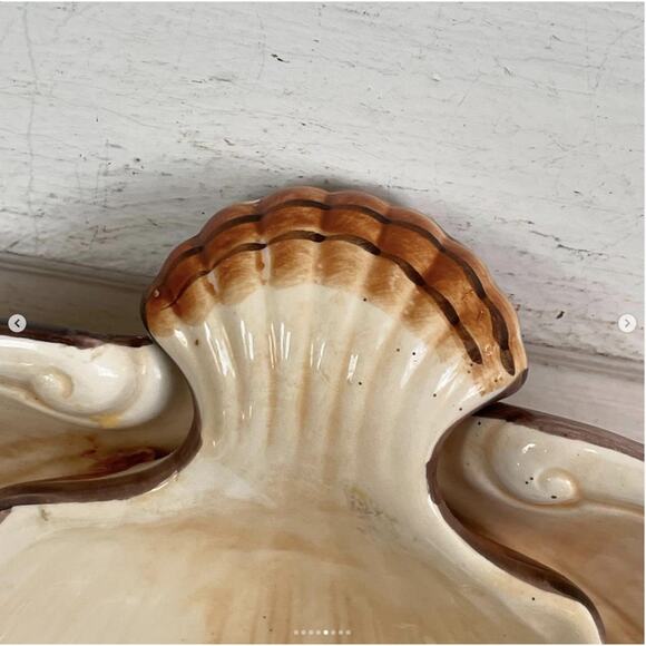 Vintage Fitz & Floyd Chip and Dip Clam Shell Bowl Striped Seashell Beach Pottery - Picture 5 of 8